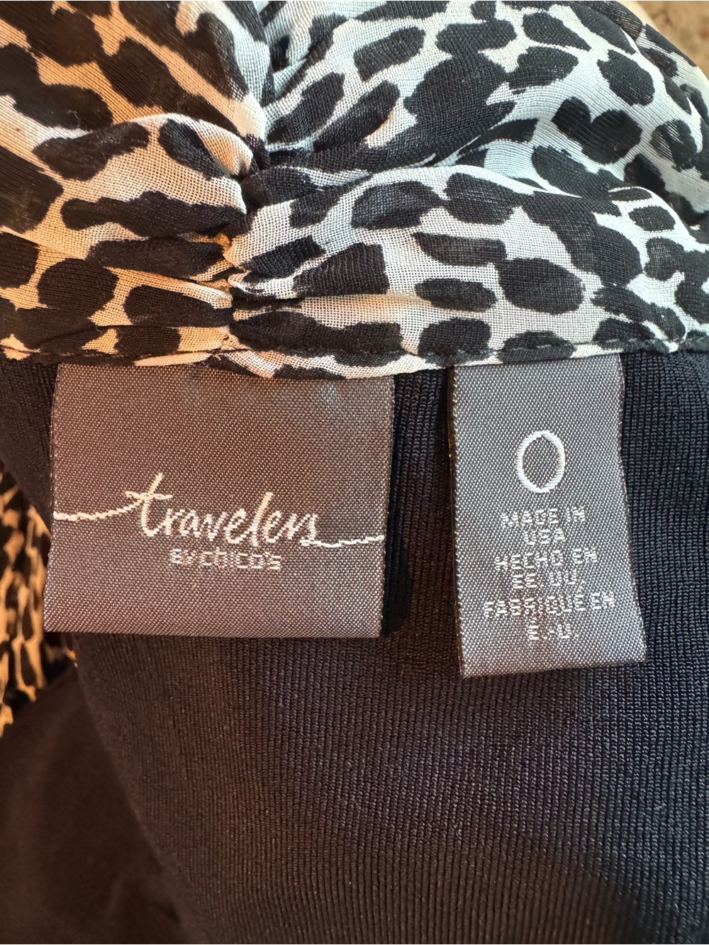 Chico’s 0 Travelers Black White Leopard Scissor Pleated Layer Vest 4 6 stretch S - Picture 7 of 12